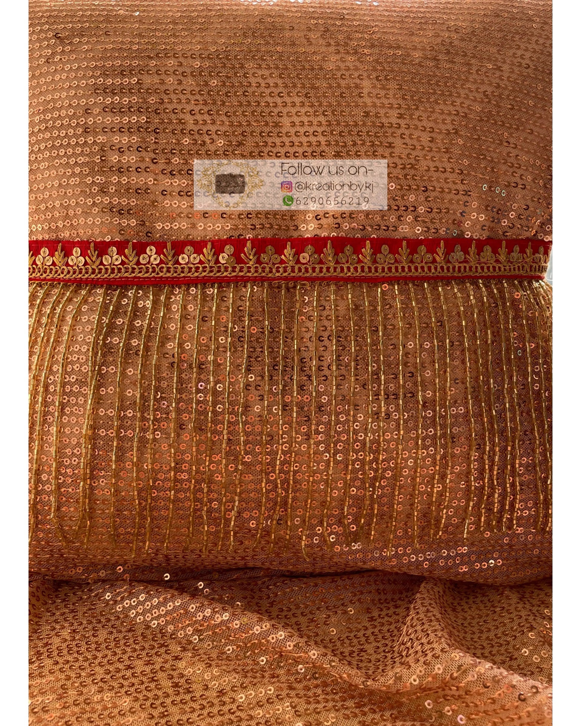 Red Sequins and Zari Waist Belt with Cutdana Tassels - kreationbykj