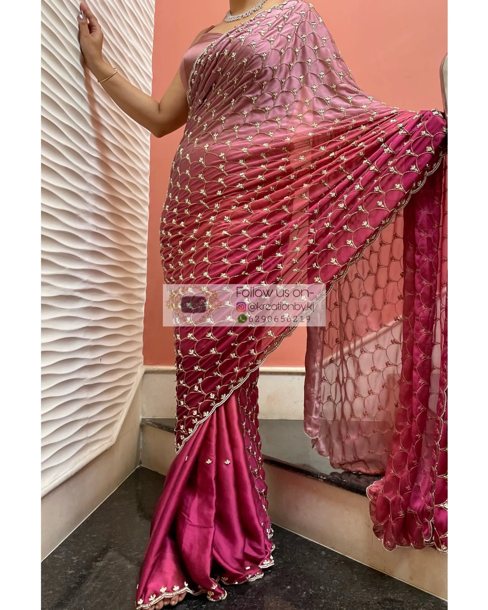 Ombré Cutdana Mehraab Jaal Saree - kreationbykj