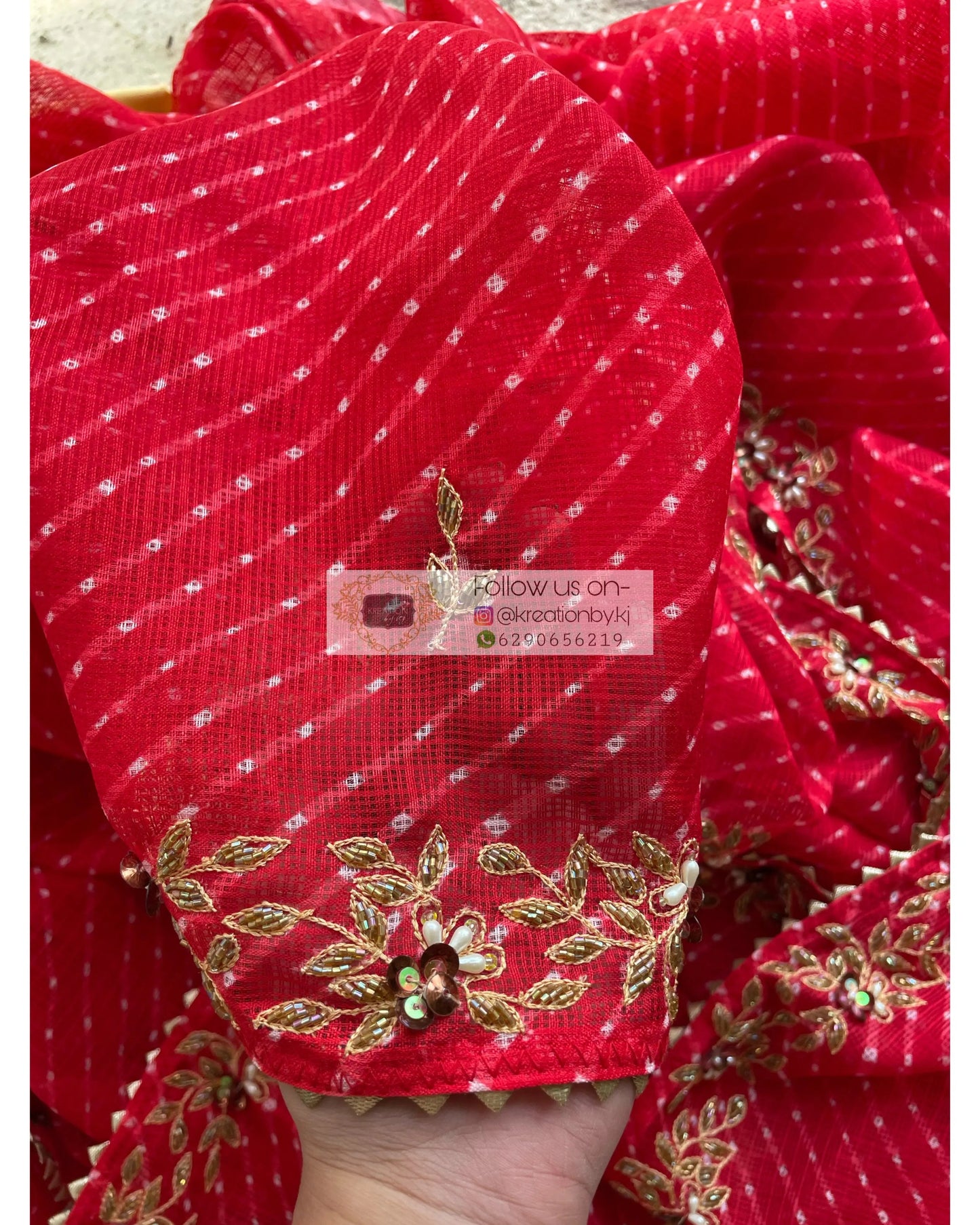 Red Leheriya Chandani Saree - kreationbykj