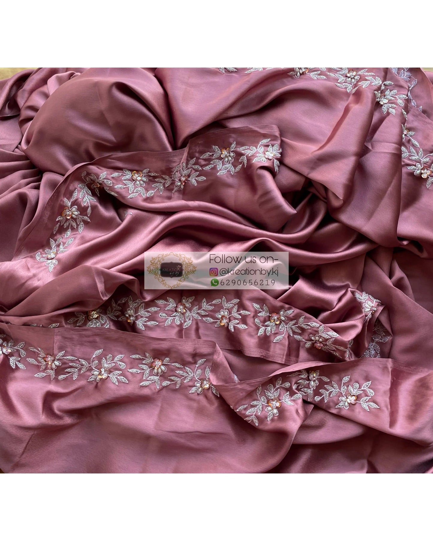 Rose Gold Satin Silk Chandani Saree - kreationbykj