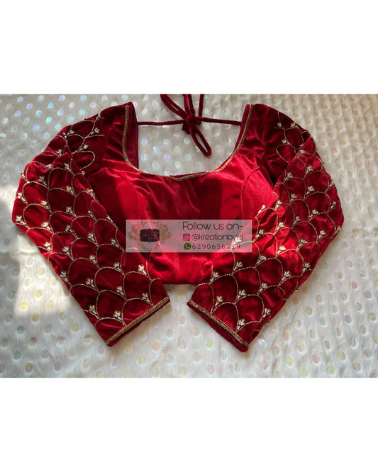 Maroon Velvet Mehraab Sleeves Blouse Piece