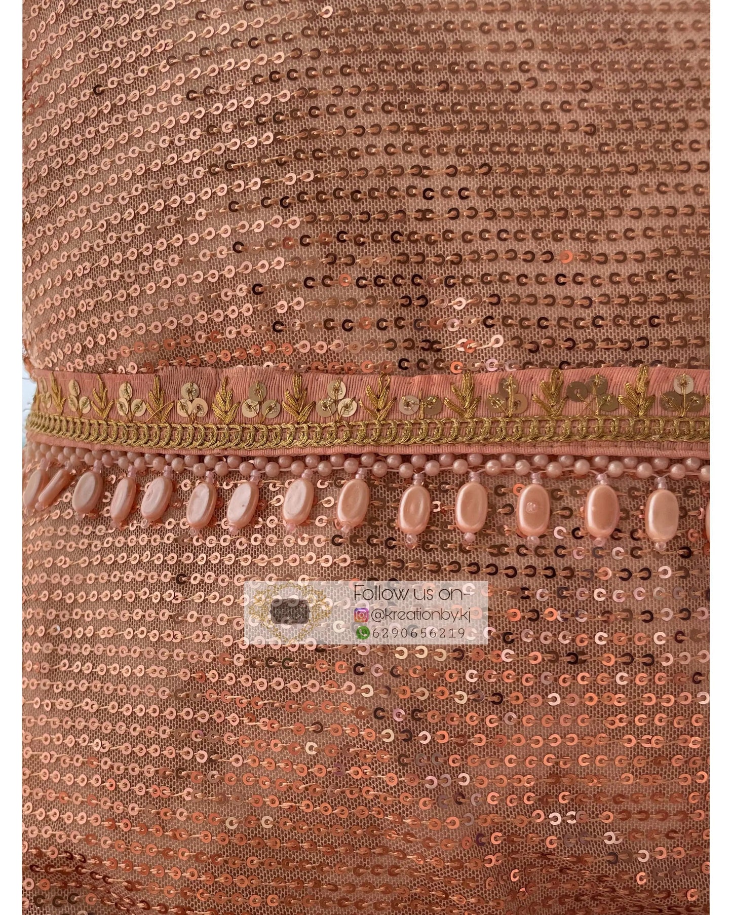 Peach Sequins and Zari Waist belt with Tassels - kreationbykj