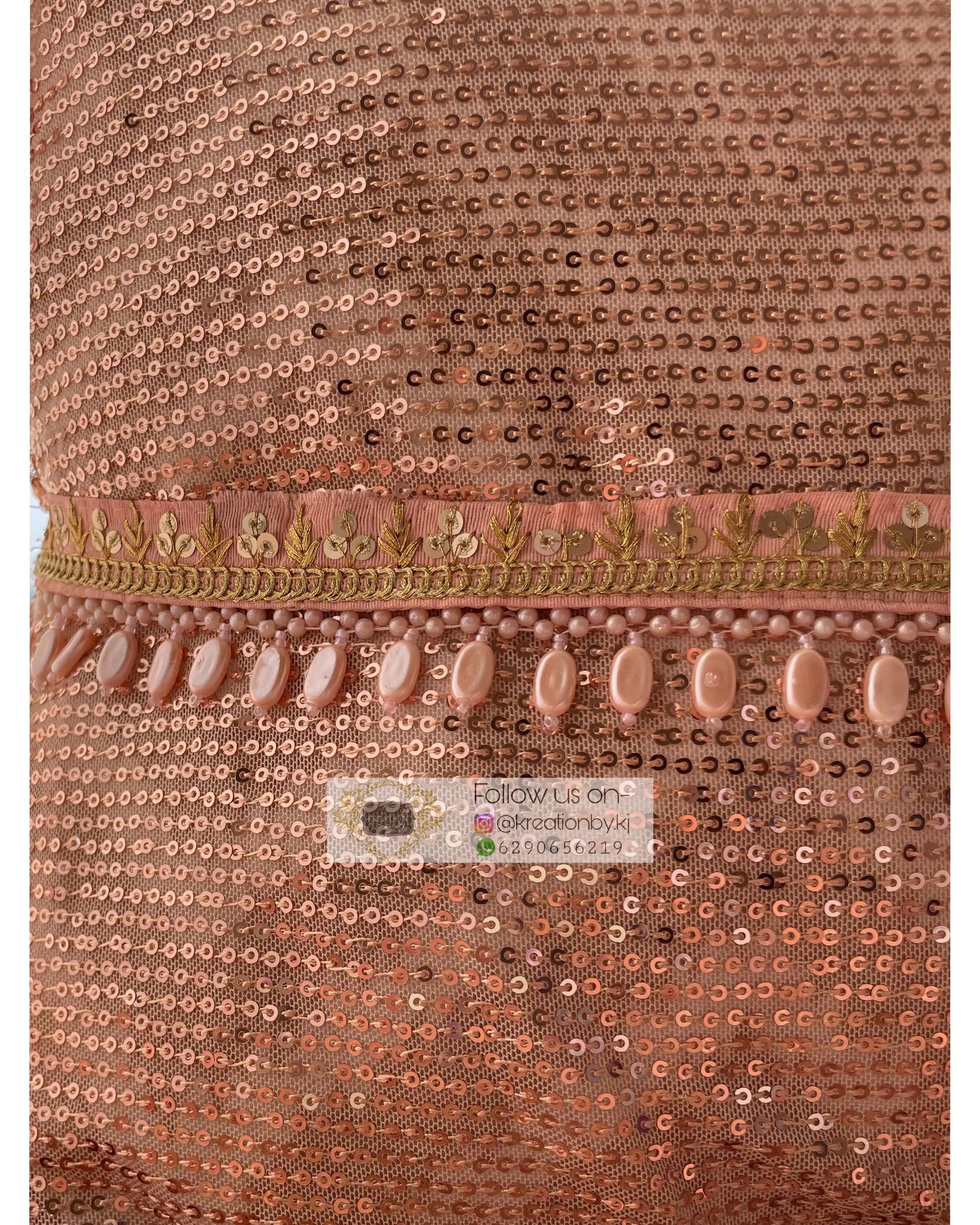 Peach Sequins and Zari Waist belt with Tassels - kreationbykj