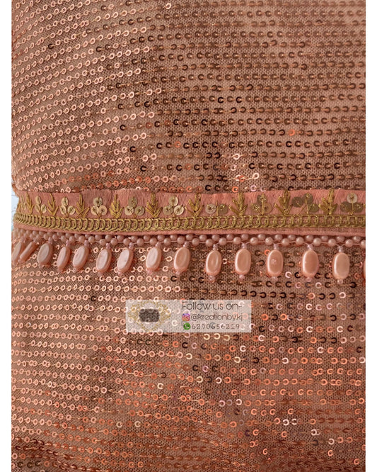 Peach Sequins and Zari Waist belt with Tassels - kreationbykj