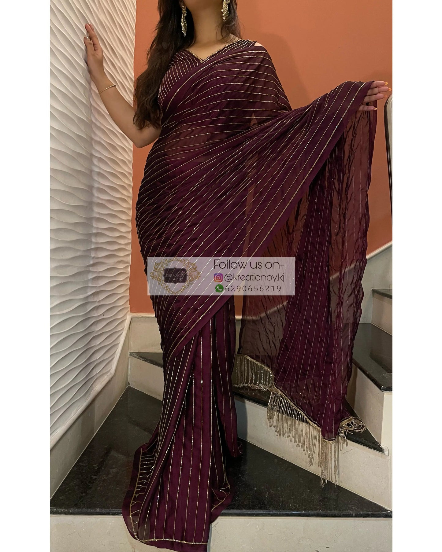 Aubergine Noorani Georgette Cocktail Saree kreationbykj