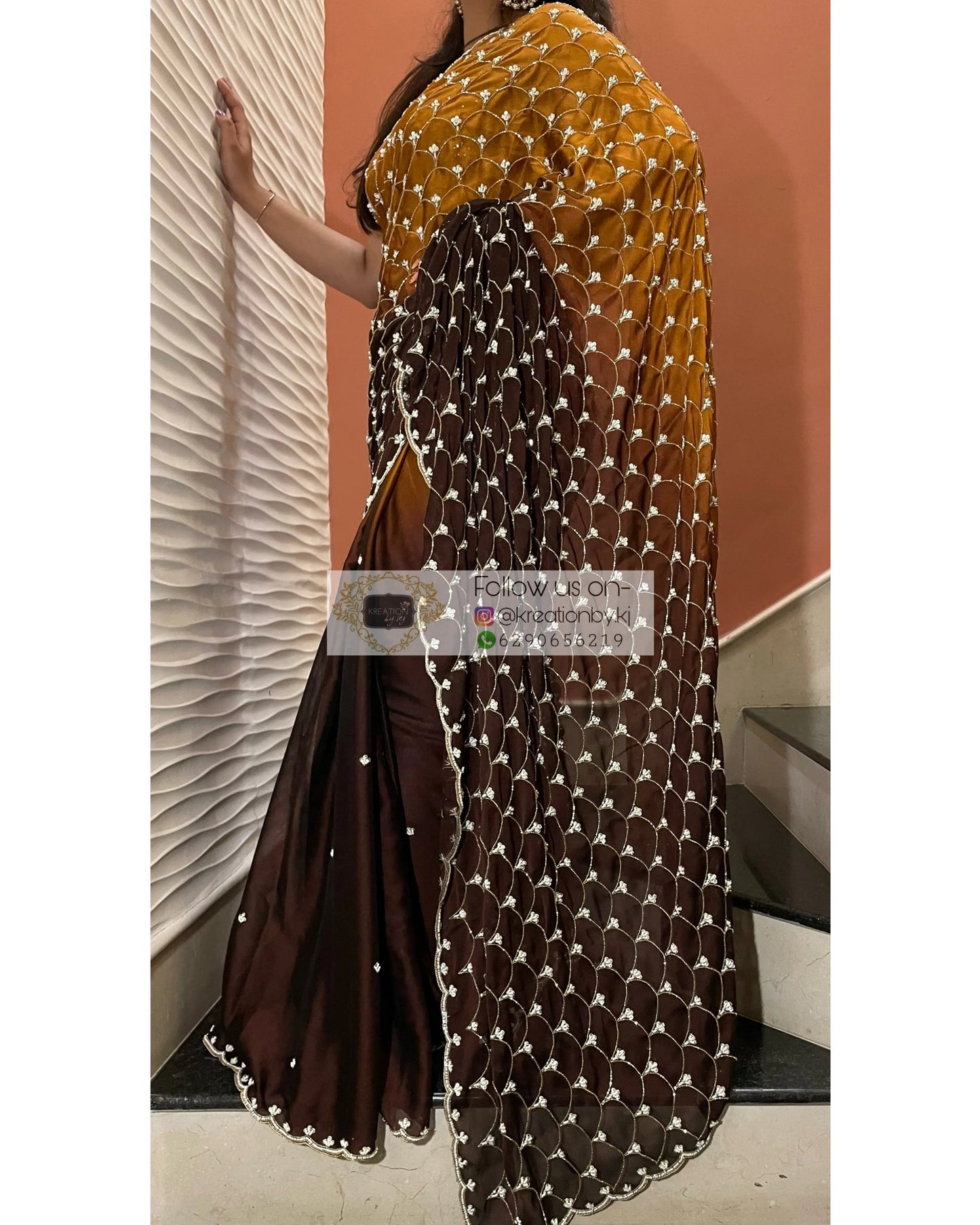 Summer Sands Ombré Cutdana Mehraab jaal Wedding Saree kreationbykj