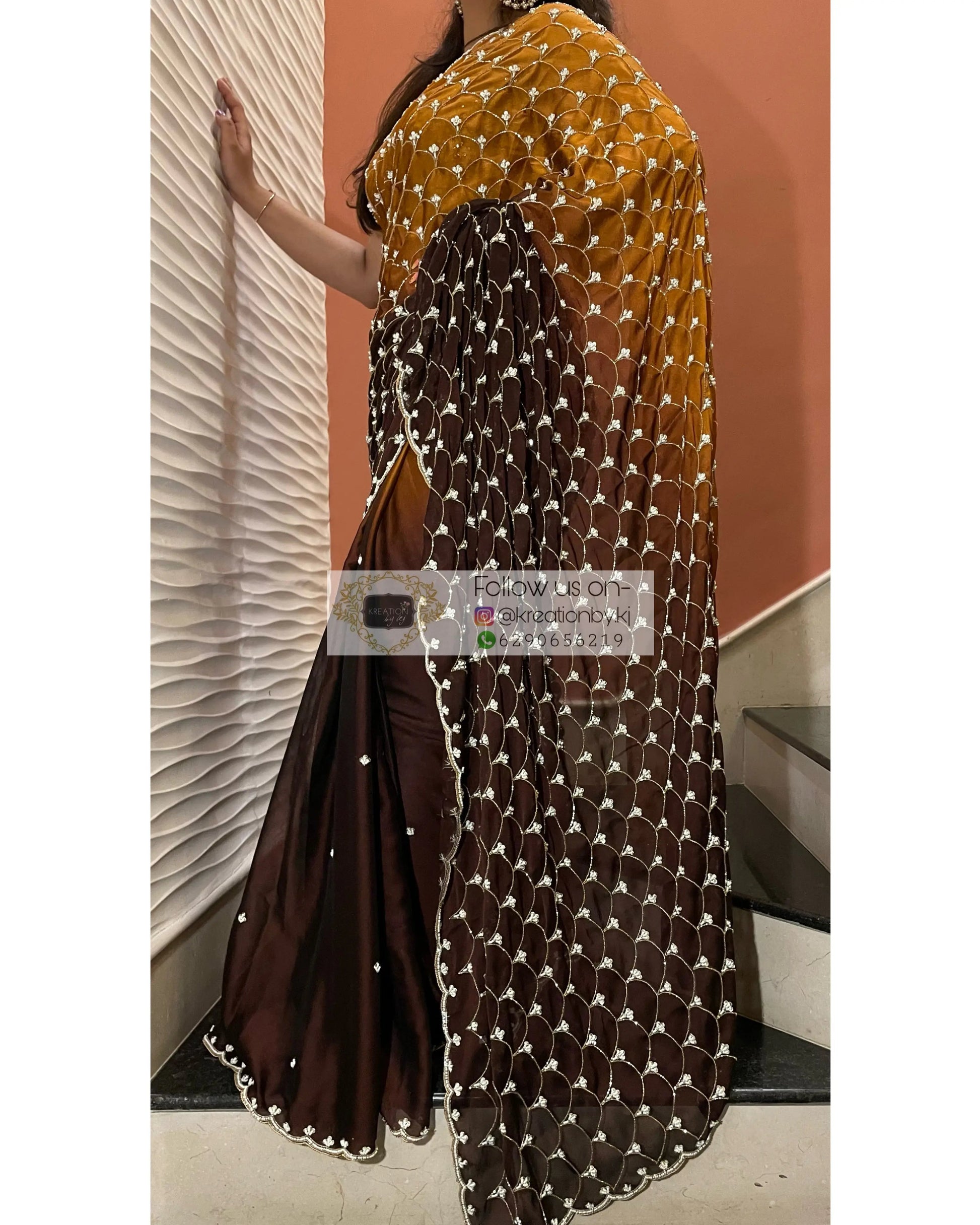 Summer Sands Ombré Cutdana Mehraab jaal Wedding Saree kreationbykj