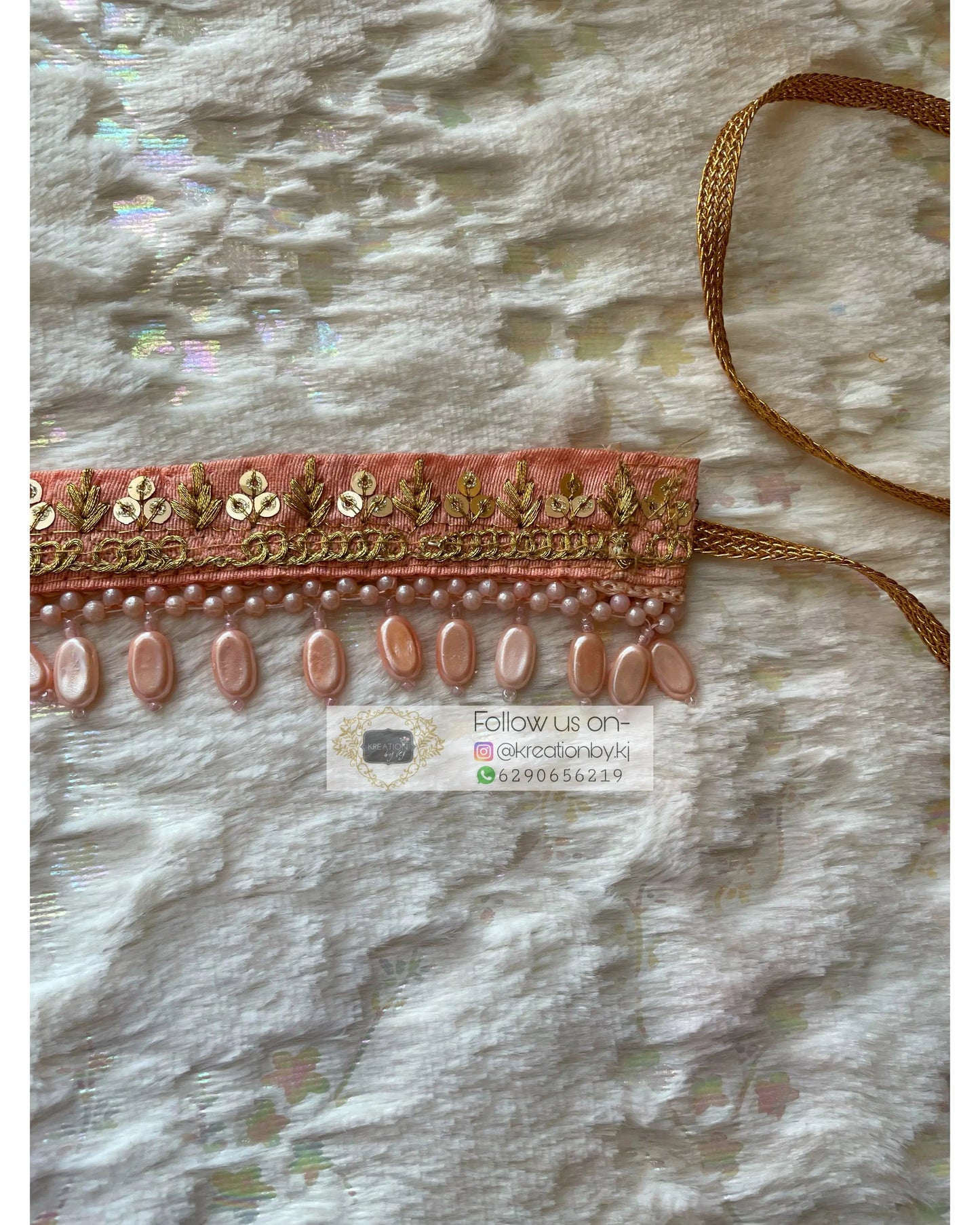 Peach Sequins and Zari Waist belt with Tassels - kreationbykj
