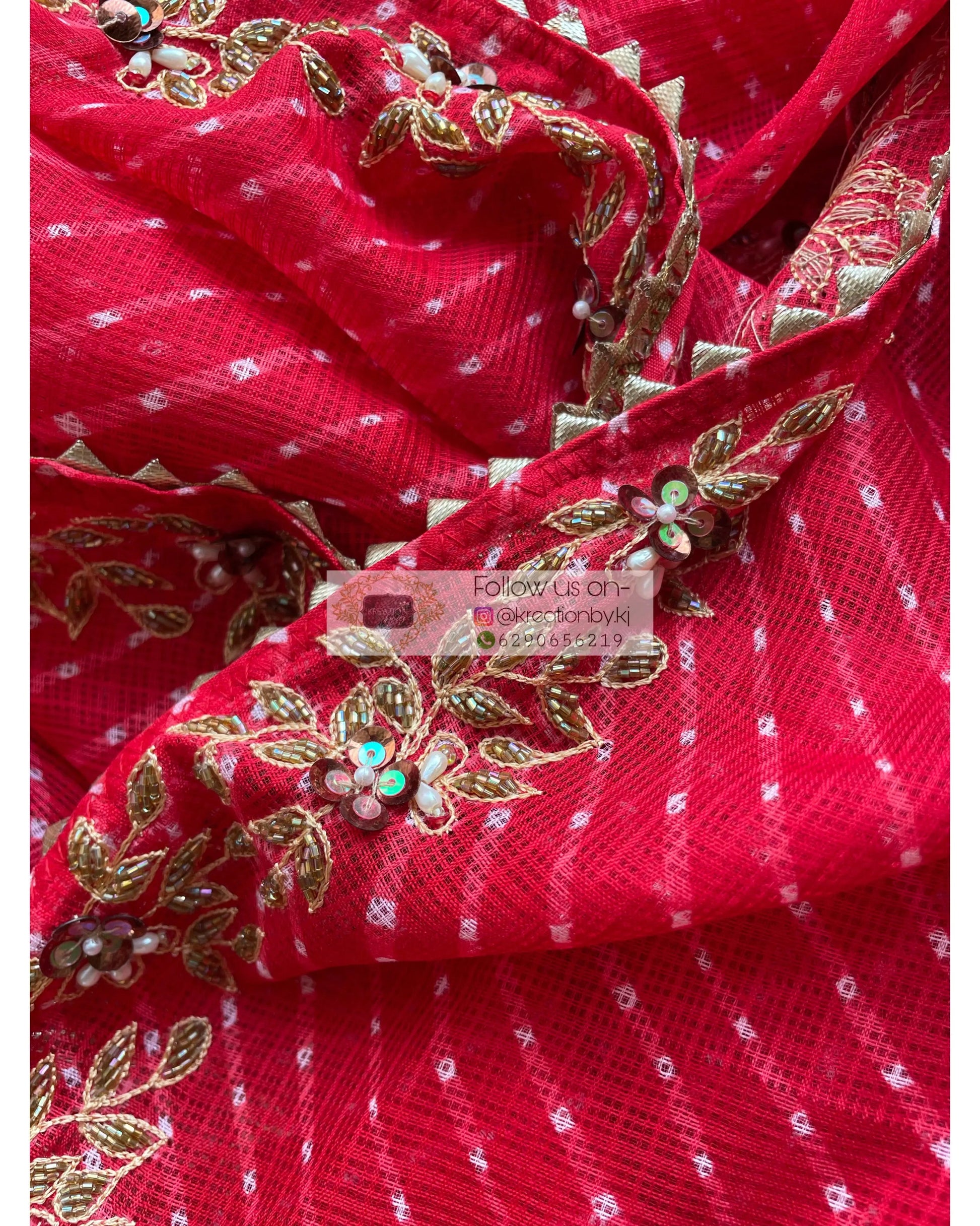 Red Leheriya Chandani Saree - kreationbykj