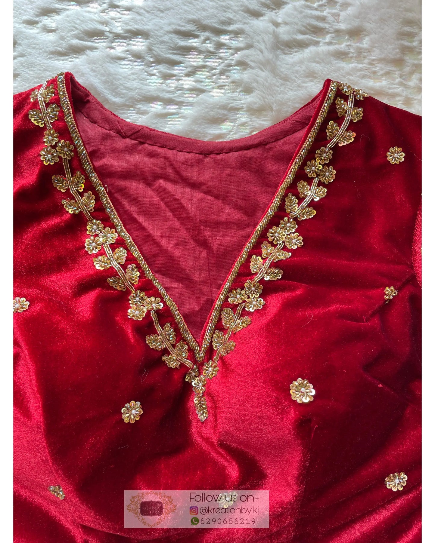 Maroon Velvet Taj Mahal Accent Blouse Piece