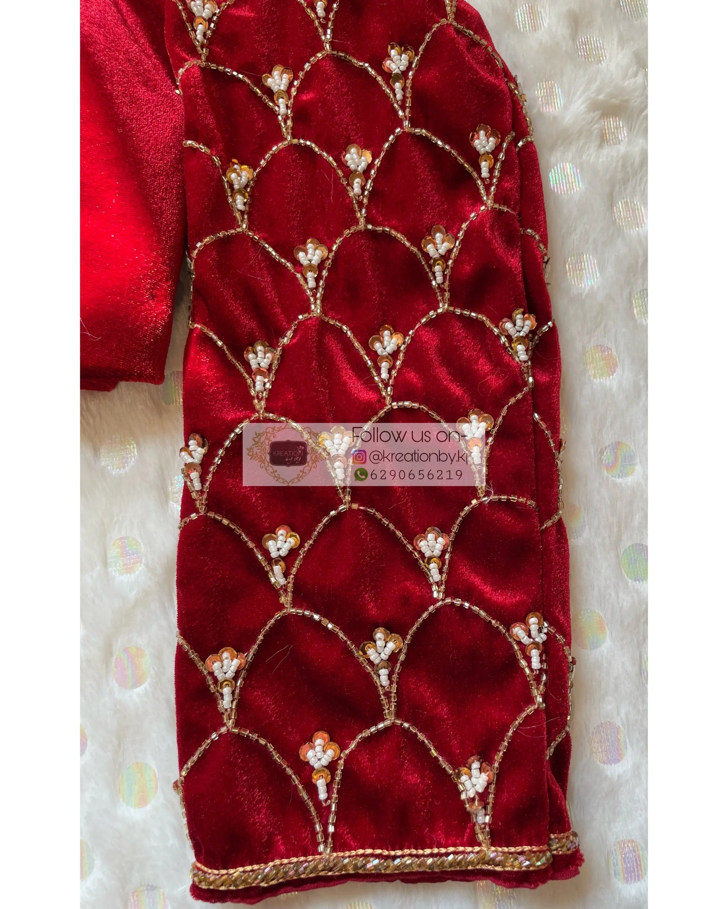 Maroon Velvet Mehraab Sleeves Blouse Piece
