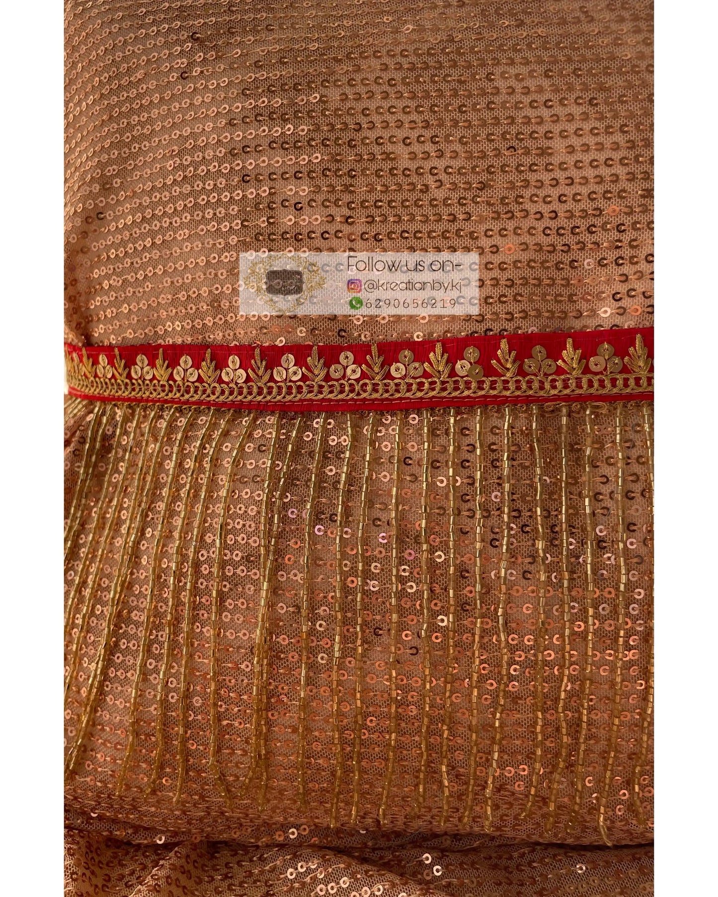 Red Sequins and Zari Waist Belt with Cutdana Tassels - kreationbykj