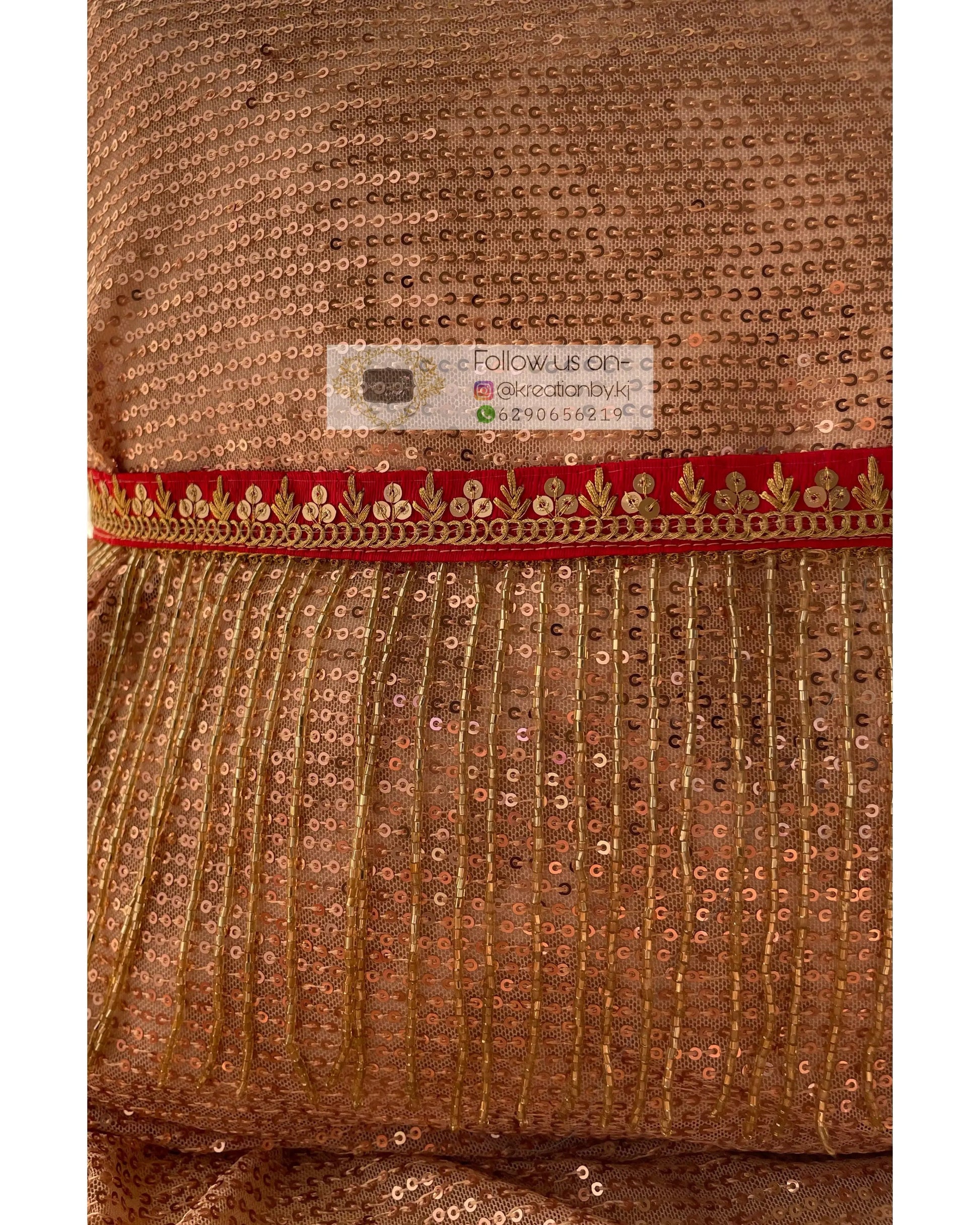 Red Sequins and Zari Waist Belt with Cutdana Tassels - kreationbykj