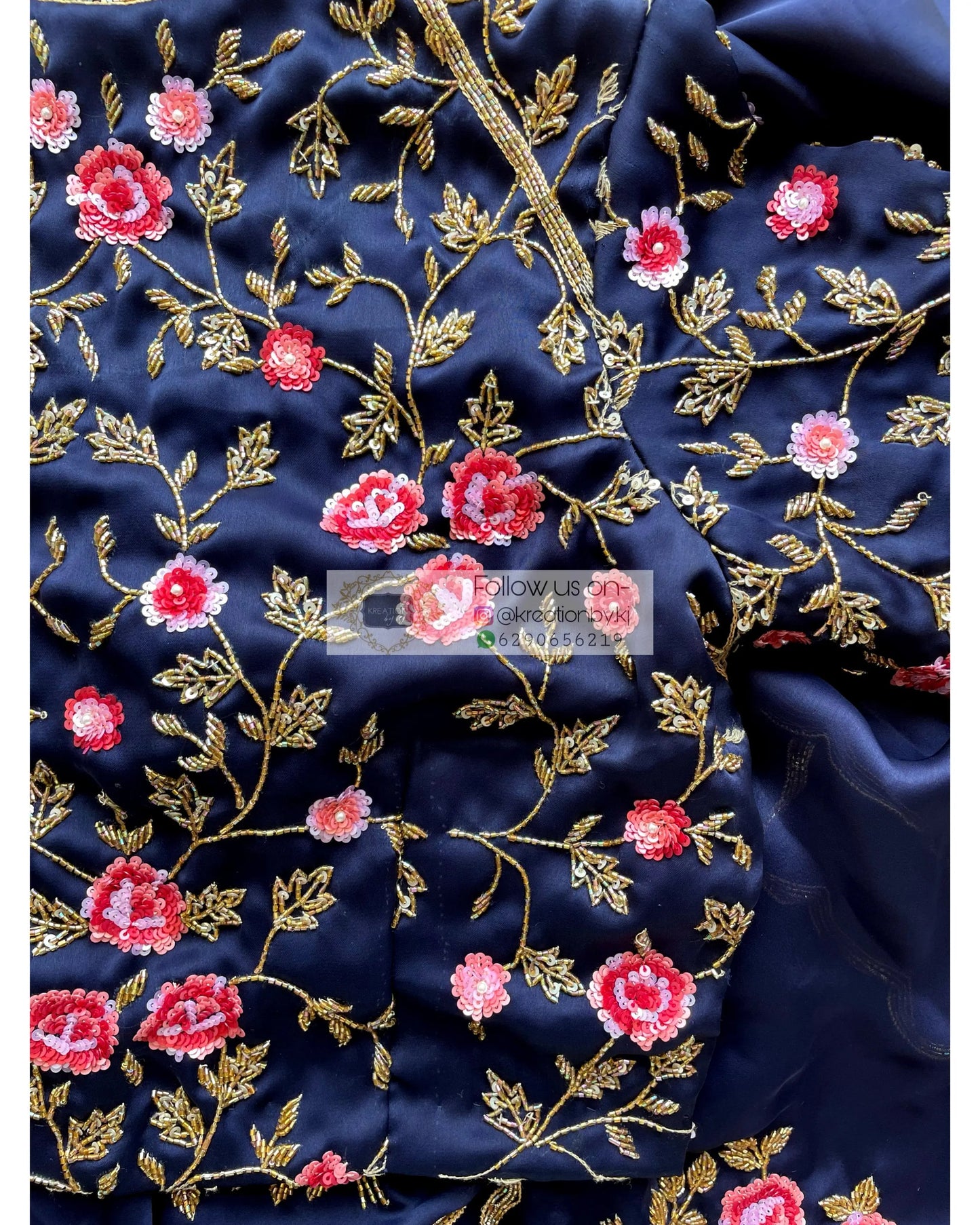 Navy Blue Rose Blouse Piece - kreationbykj