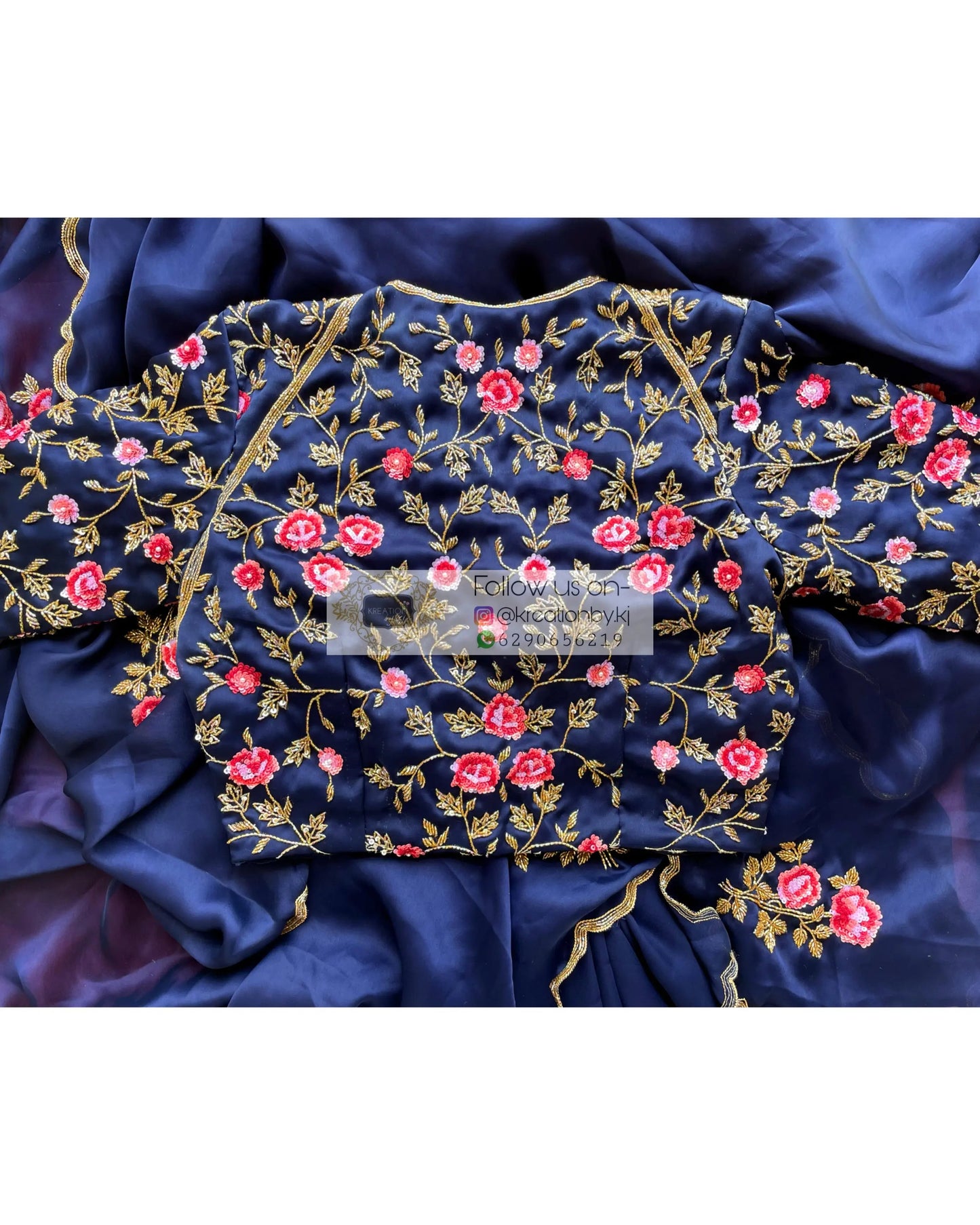 Navy Blue Rose Blouse Piece - kreationbykj