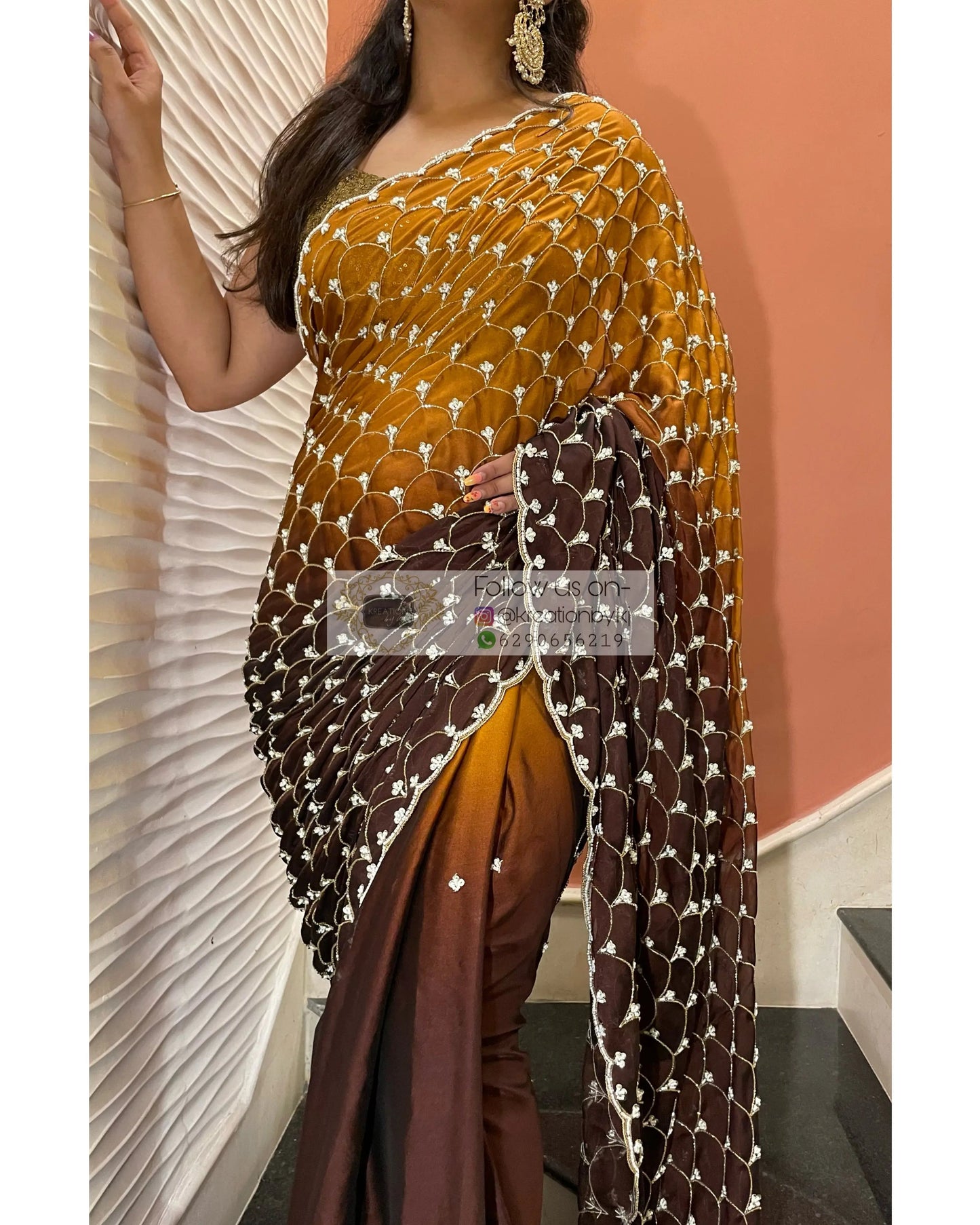 Summer Sands Ombré Cutdana Mehraab jaal Wedding Saree kreationbykj