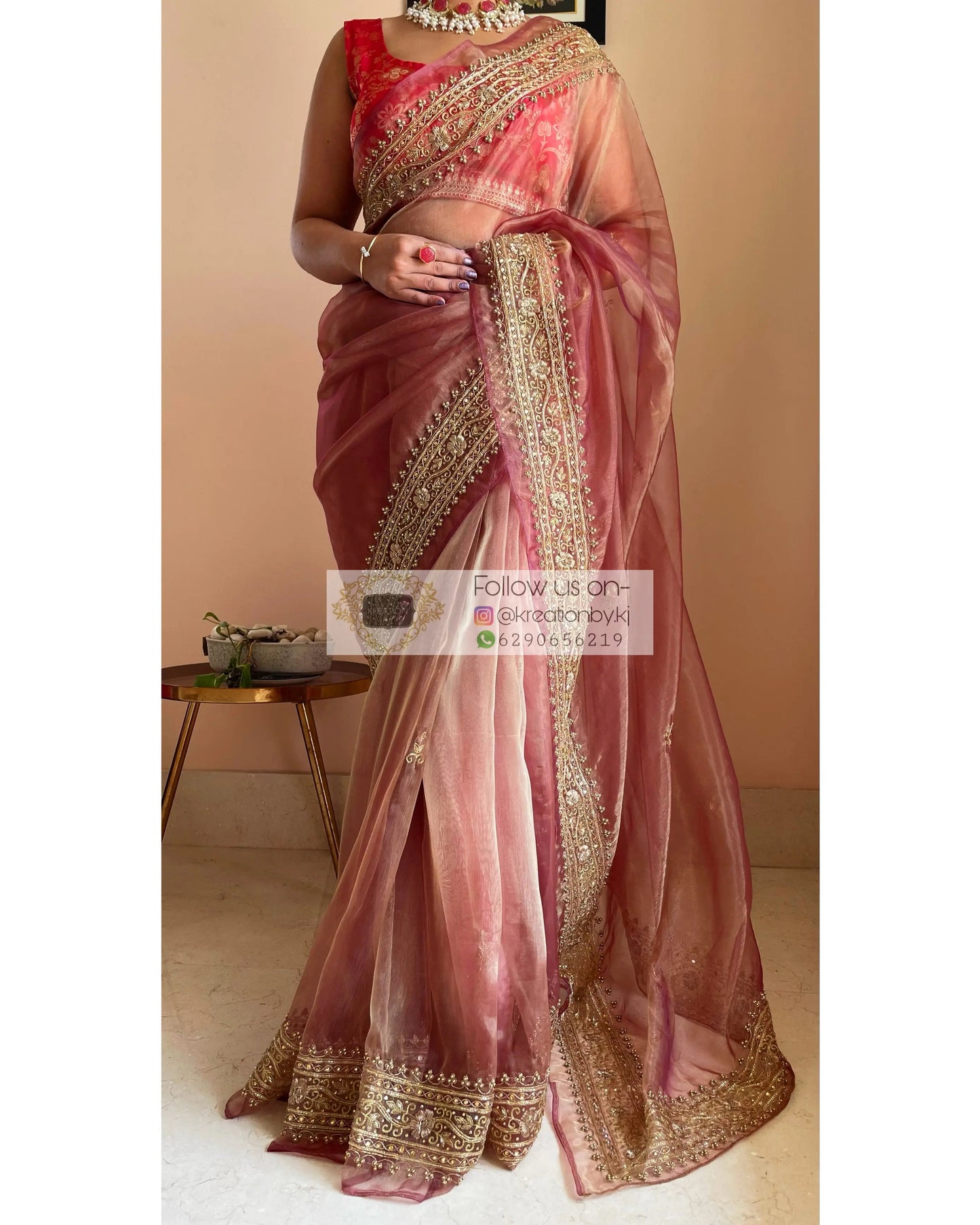 Rose Beige Zarina Saree - kreationbykj