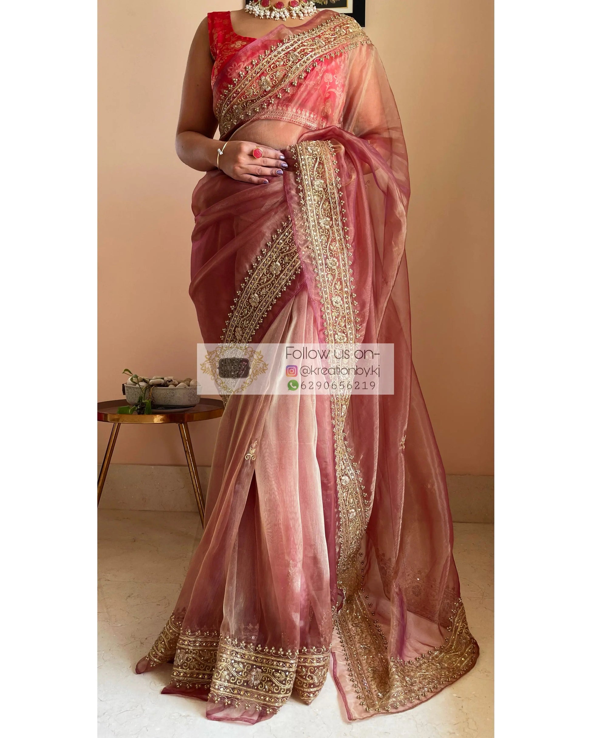 Rose Beige Zarina Saree - kreationbykj