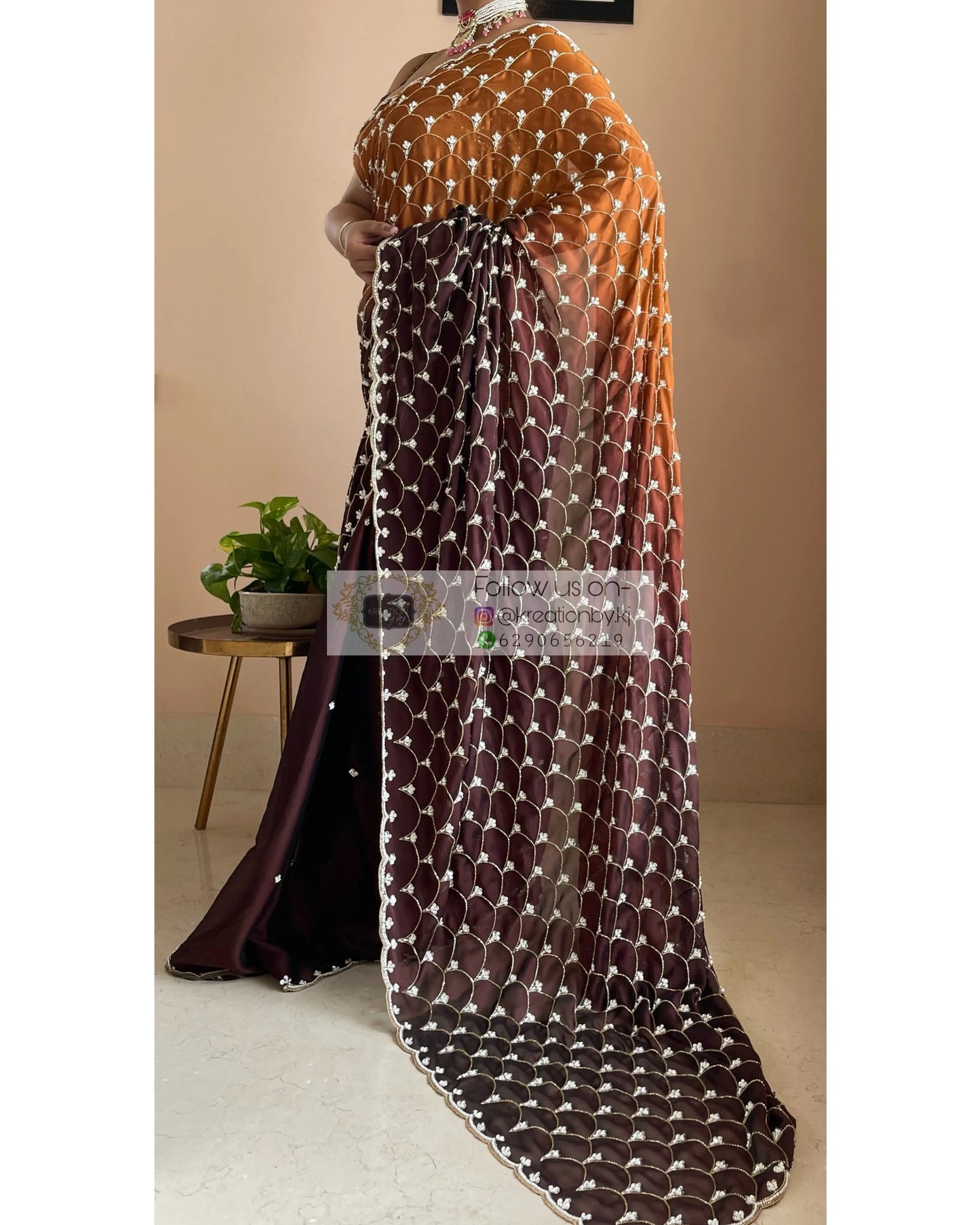 Summer Sands Ombré Cutdana Mehraab jaal Wedding Saree kreationbykj