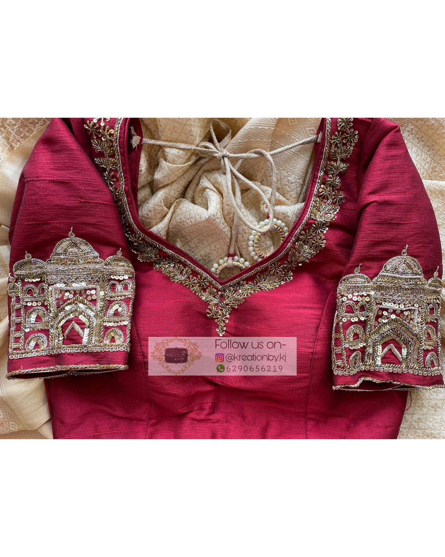 Maroon Taj Mahal Bridal Blouse Piece