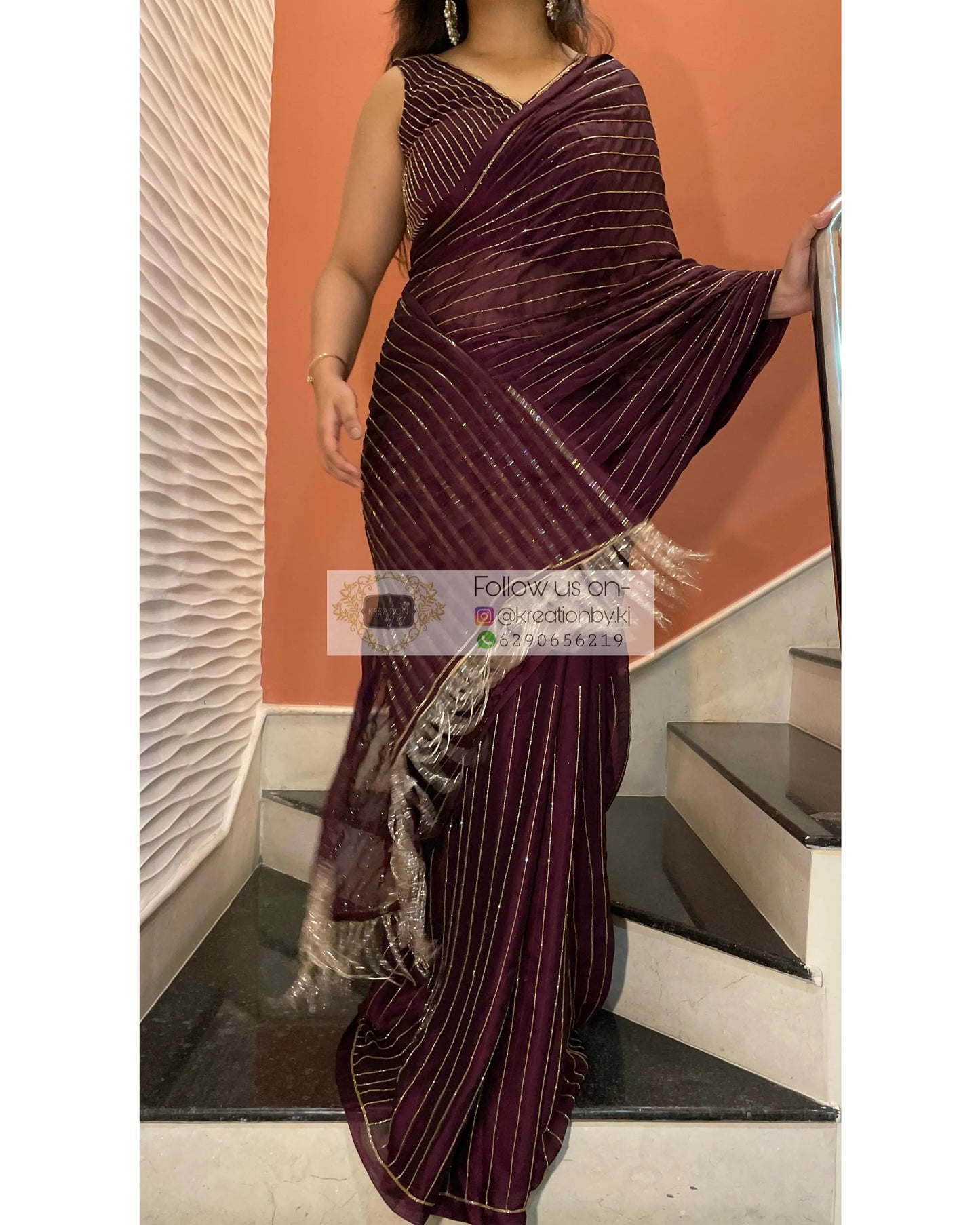 Aubergine Noorani Georgette Cocktail Saree kreationbykj