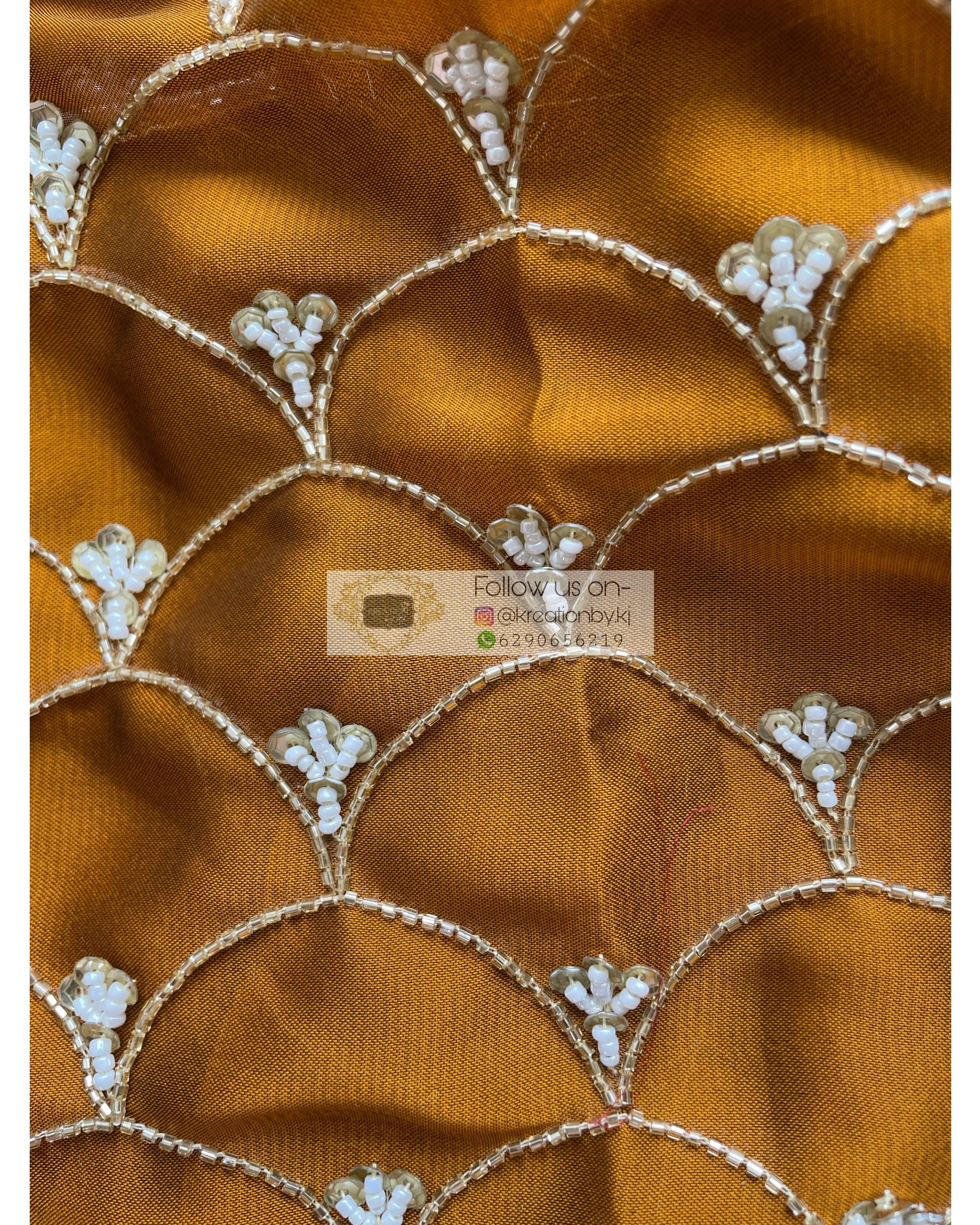 Mustard Golden Cutdana Mehraab Jaal Saree for Haldi kreationbykj